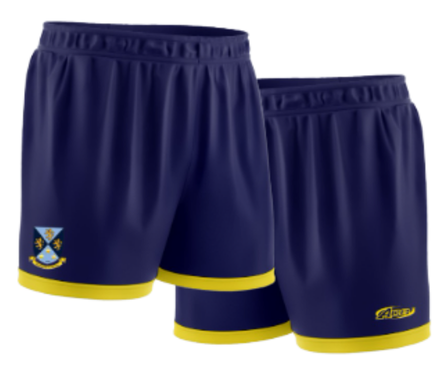 Navy short with yellow trim, including club logo, number if required.
